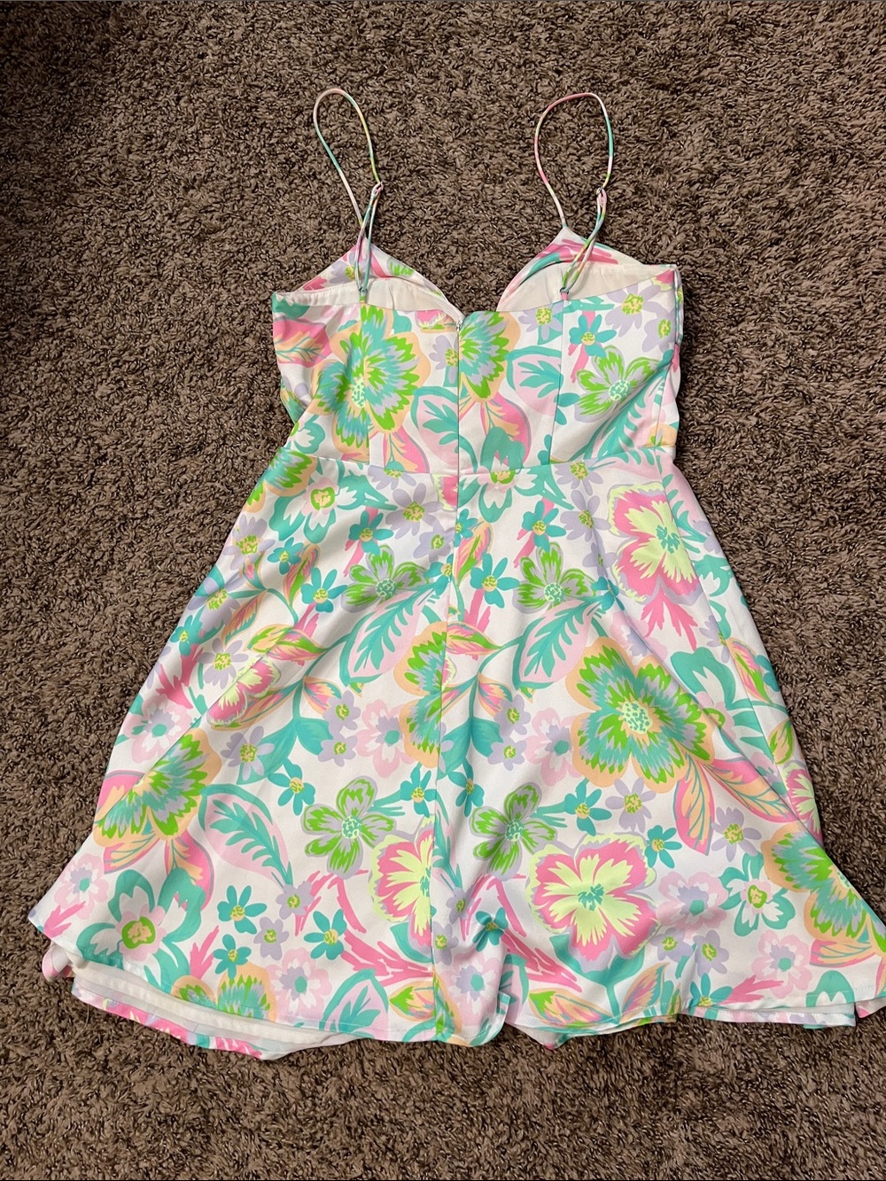 For Love & Lemons Pastel Floral Asymmetrical Slip Dress in Pink, Green, Teal - Picture 3 of 4